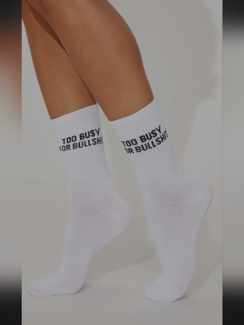 White 'Too Busy For Bullshit' Crew Socks